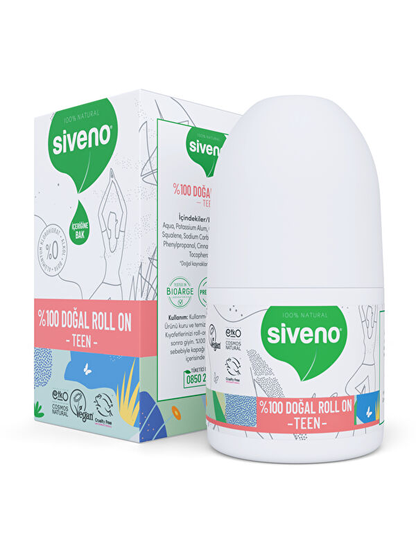 Siveno %100 Doğal Roll-On Teen Girl Genç Kız Deodorant Ter Kokusu Önleyici Bitkisel Lekesiz Vegan 50 ml