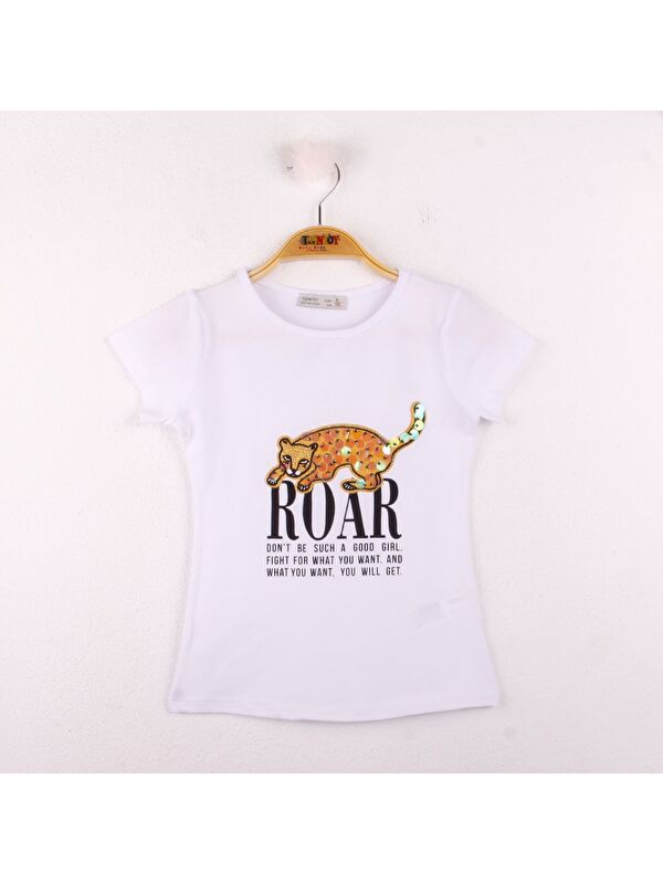 Toontoykids Kız Çocuk Leopar Baskılı Pullu Tişört