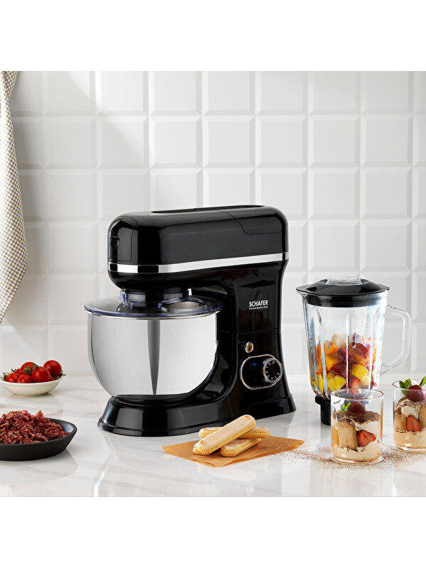 SCHAFER Prochef Master Multi Kıyma ve Sürahi Blender Aparatlı Stand Mikser 5 L-Siyah
