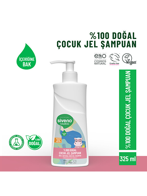 Siveno %100 Doğal Bebek Çocuk Jel Şampuanı Yenidoğan Saç Vücut Konak Önleyici 325 ml