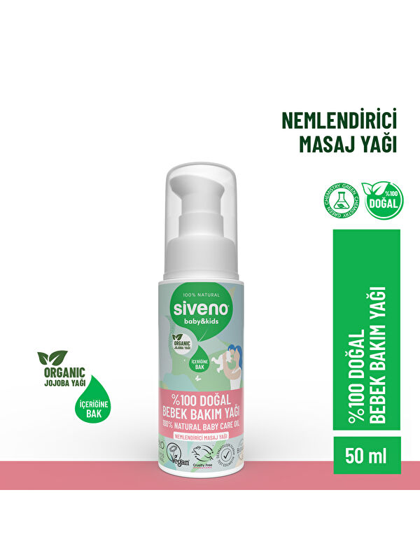 Siveno %100 Doğal Bebek Yağı Organik Jojoba Bakım Masaj Yağı Bitkisel Vegan 50 ml