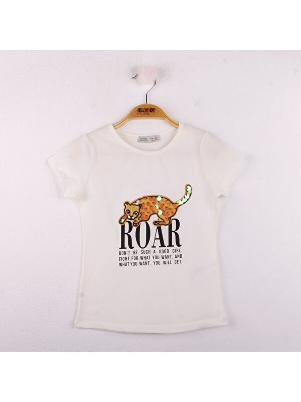 Toontoykids Kız Çocuk Leopar Baskılı Pullu Tişört