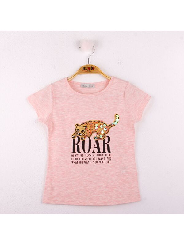 Toontoykids Kız Çocuk Leopar Baskılı Pullu Tişört