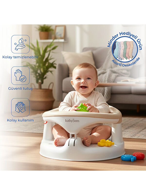 Babyjem Yandan Açılır Banyo ve Mama Oturağı & Minder 2'li Set Taş