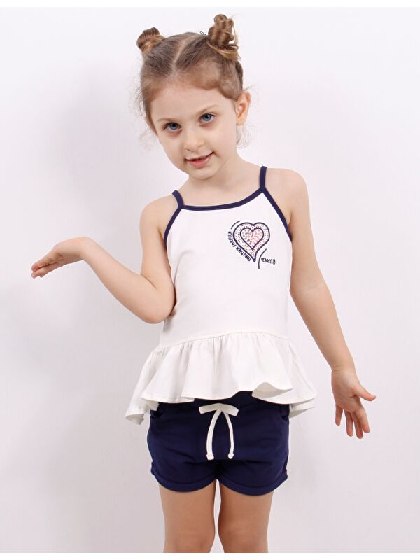 Toontoykids Kız Çocuk Kalp Nakışlı Şortlu Takım