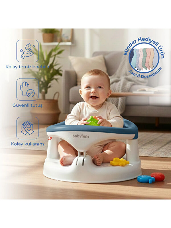 Babyjem Yandan Açılır Banyo ve Mama Oturağı & Minder 2'li Set İndigo Mavi