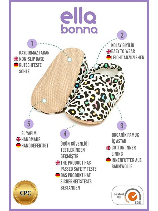 Desenli Bebek Patiği, Kaydırmaz Taban, Ev Kreş Ayakkabısı Panduf - Görsel 4
