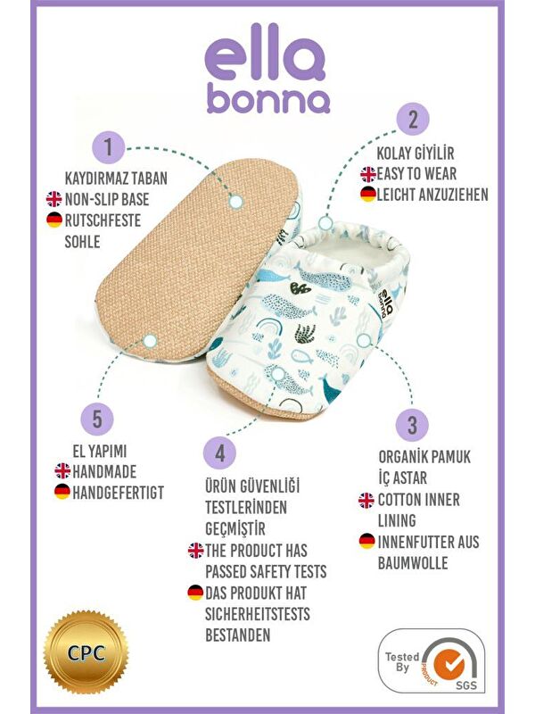 Desenli Bebek Patiği, Kaydırmaz Taban, Ev Kreş Ayakkabısı Panduf - Görsel 4