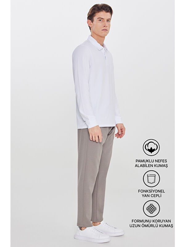 AC&Co / Altınyıldız Classics Erkek Vizon Pamuklu Standart Fit Normal Kesim Beli Lastikli Diagonal Desenli Örme Pantolon