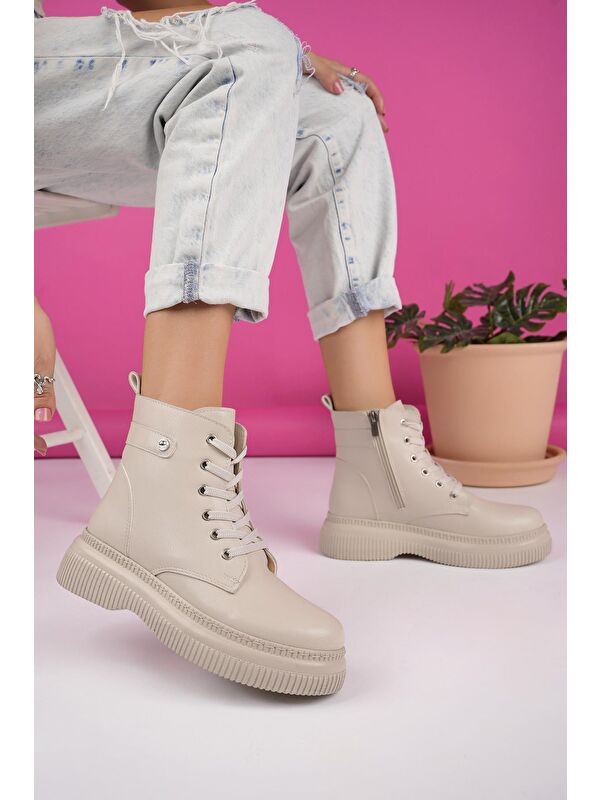 LUCİNDA Taban Fermuarlı Bağcıklı Kadın Postal Bot - Görsel 6