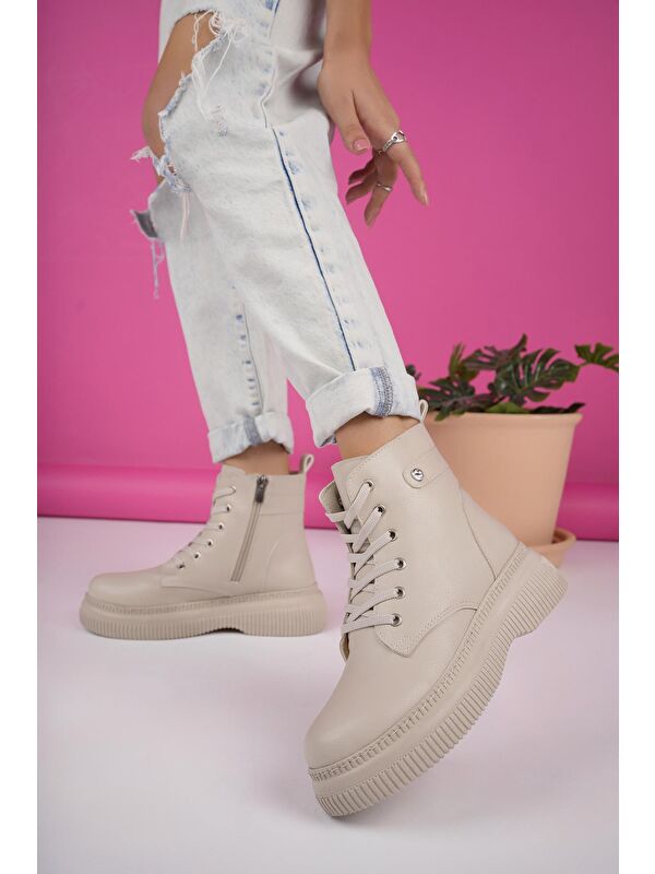 LUCİNDA Taban Fermuarlı Bağcıklı Kadın Postal Bot - Görsel 7