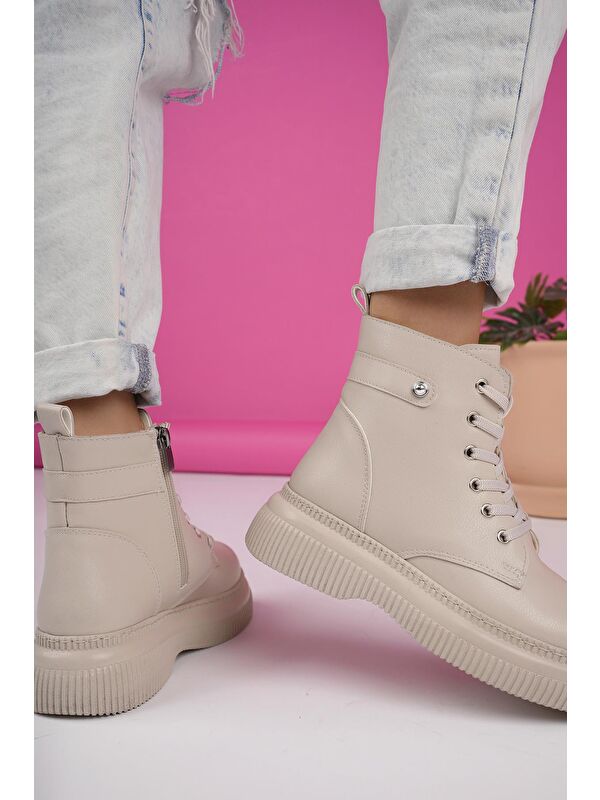 LUCİNDA Taban Fermuarlı Bağcıklı Kadın Postal Bot - Görsel 8