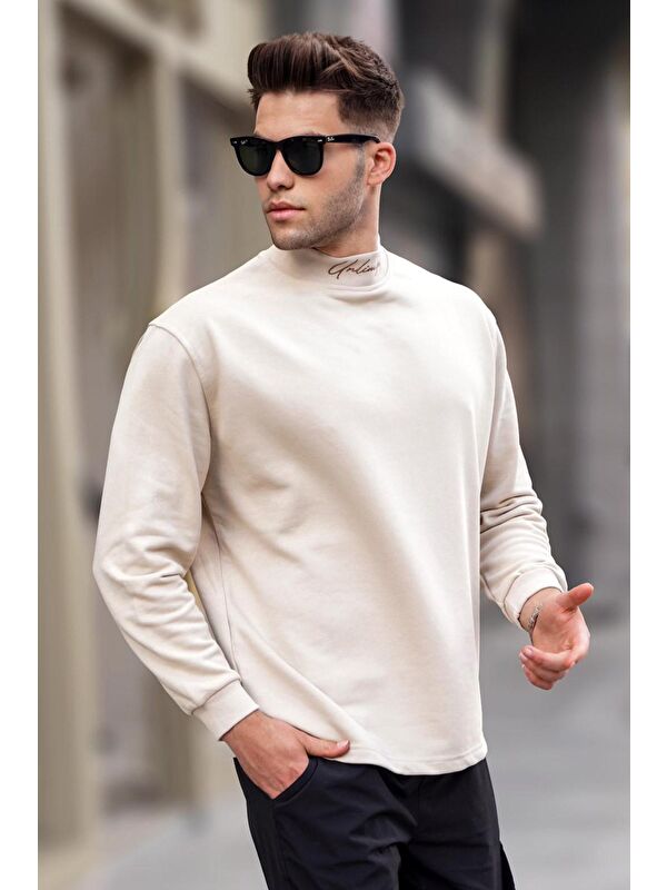 Madmext Bej Yarım Balıkçı Yaka Erkek Sweatshirt 5329