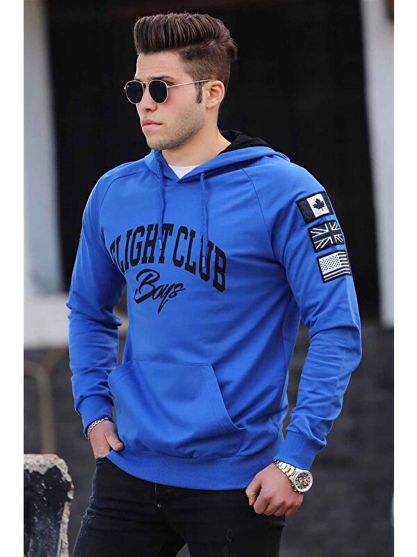 Madmext Saks Baskılı kapüşonlu Sweatshirt 2868