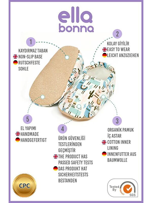 Desenli Bebek Patiği, Kaydırmaz Taban, Ev Kreş Ayakkabısı Panduf - Görsel 4