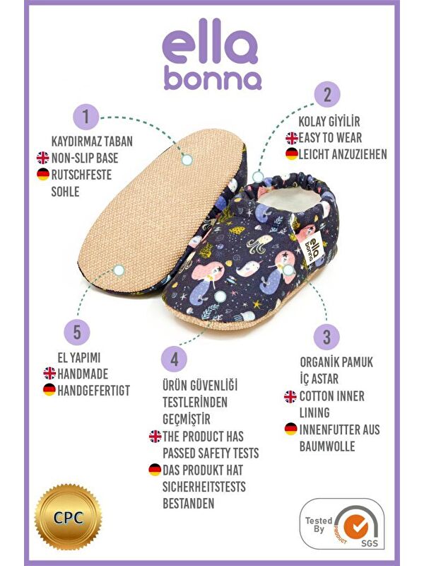 Desenli Bebek Patiği, Kaydırmaz Taban, Ev Kreş Ayakkabısı Panduf - Görsel 4