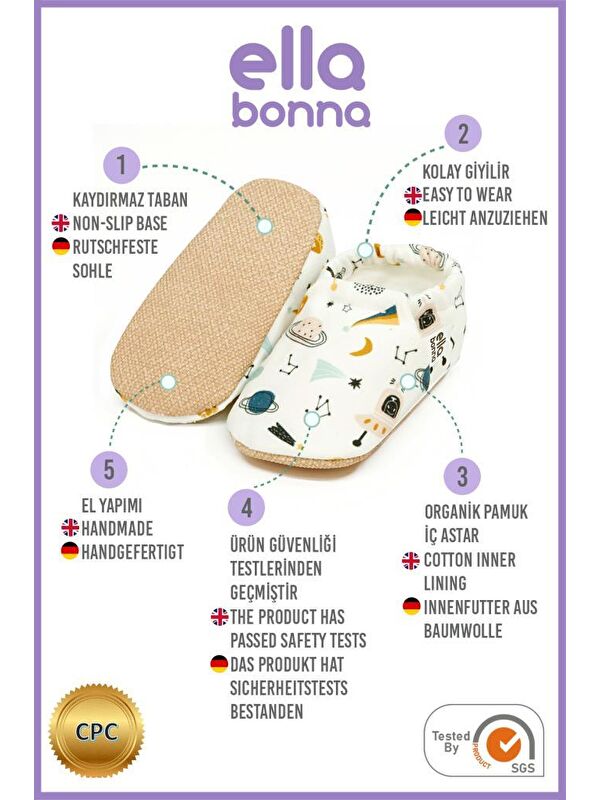 Desenli Bebek Patiği, Kaydırmaz Taban, Ev Kreş Ayakkabısı Panduf - Görsel 4