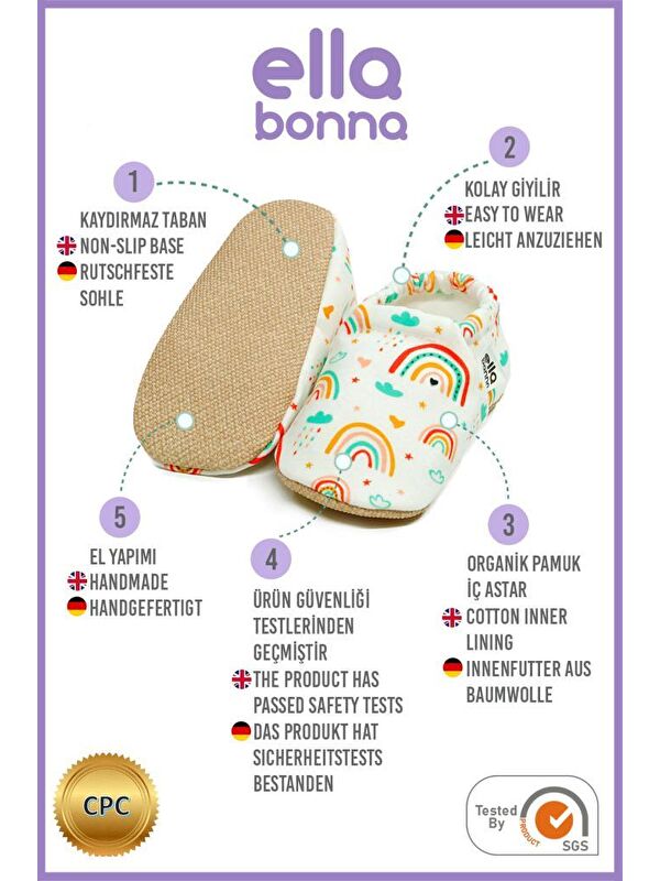 Desenli Bebek Patiği, Kaydırmaz Taban, Ev Kreş Ayakkabısı Panduf - Görsel 4