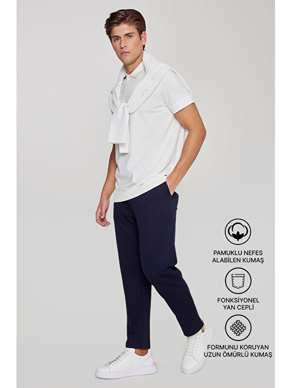 AC&Co / Altınyıldız Classics Erkek Lacivert Pamuklu Standart Fit Normal Kesim Beli Lastikli Diagonal Desenli Örme Pantolon