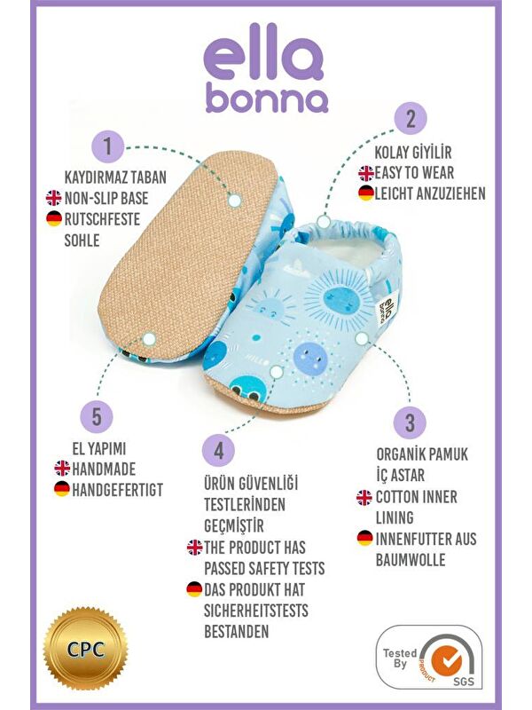 Desenli Bebek Patiği, Kaydırmaz Taban, Ev Kreş Ayakkabısı Panduf - Görsel 4