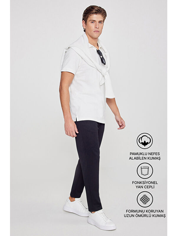 AC&Co / Altınyıldız Classics Erkek Siyah Pamuklu Standart Fit Normal Kesim Beli Lastikli Diagonal Desenli Örme Pantolon