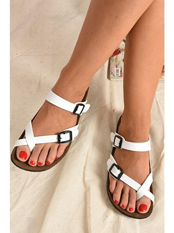 K777613409 Beyaz Kadın Terlik - Görsel 3