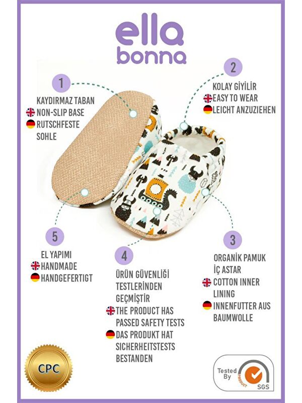 Desenli Bebek Patiği, Kaydırmaz Taban, Ev Kreş Ayakkabısı Panduf - Görsel 4