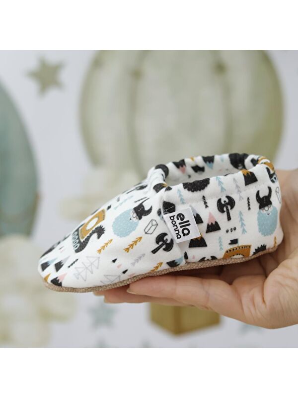 Desenli Bebek Patiği, Kaydırmaz Taban, Ev Kreş Ayakkabısı Panduf - Görsel 6