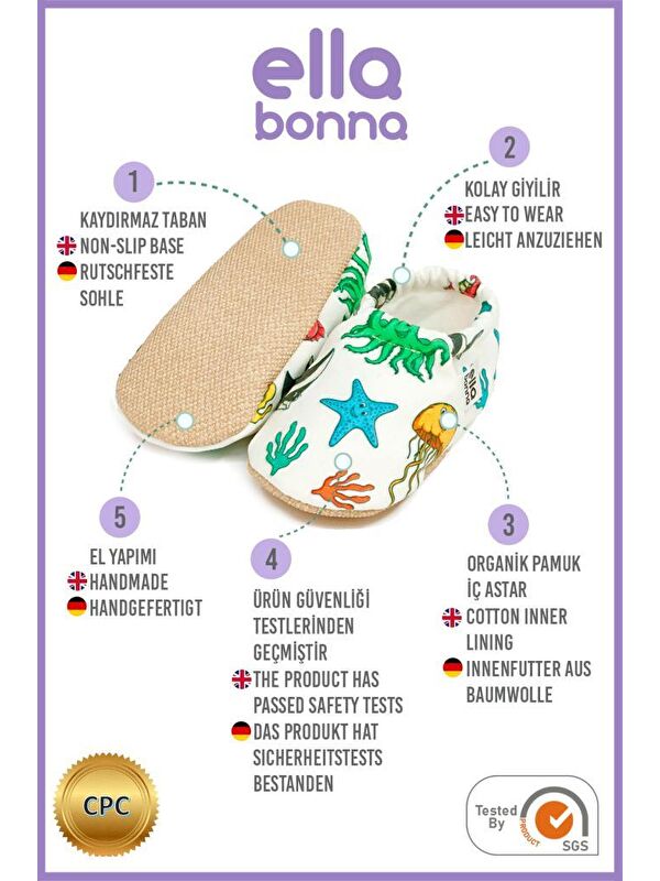 Desenli Bebek Patiği, Kaydırmaz Taban, Ev Kreş Ayakkabısı Panduf - Görsel 4