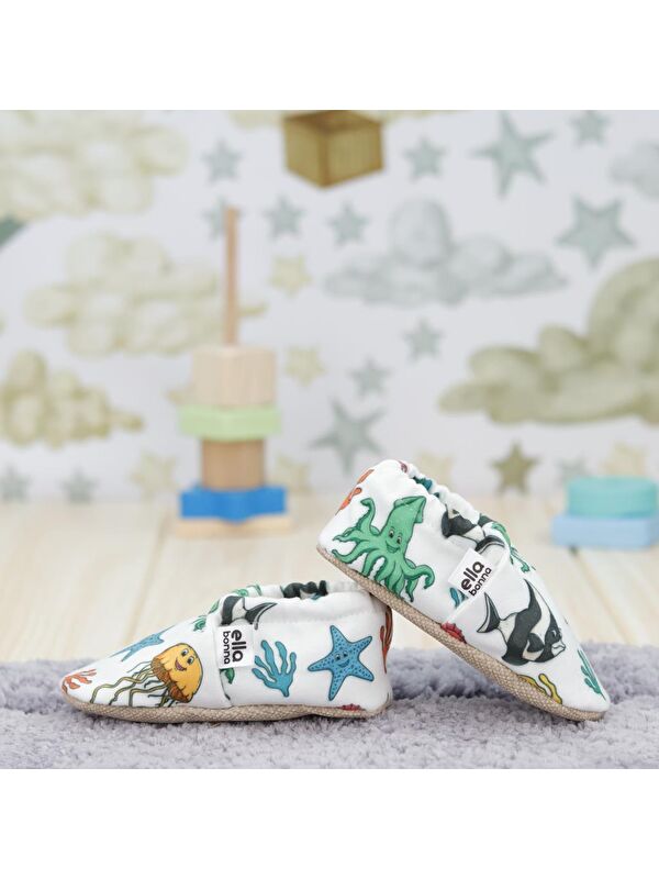 Desenli Bebek Patiği, Kaydırmaz Taban, Ev Kreş Ayakkabısı Panduf - Görsel 8