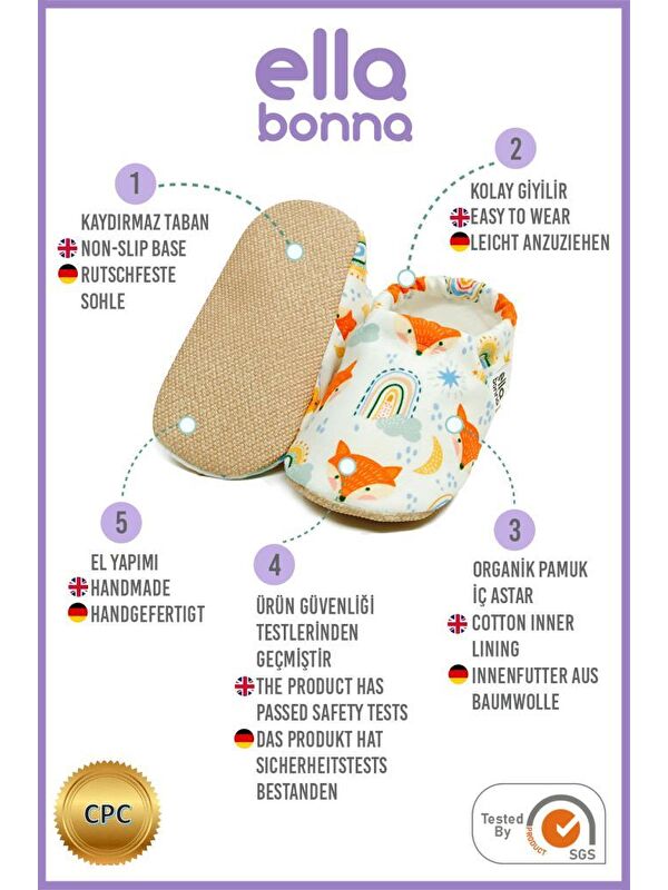 Desenli Bebek Patiği, Kaydırmaz Taban, Ev Kreş Ayakkabısı Panduf - Görsel 4