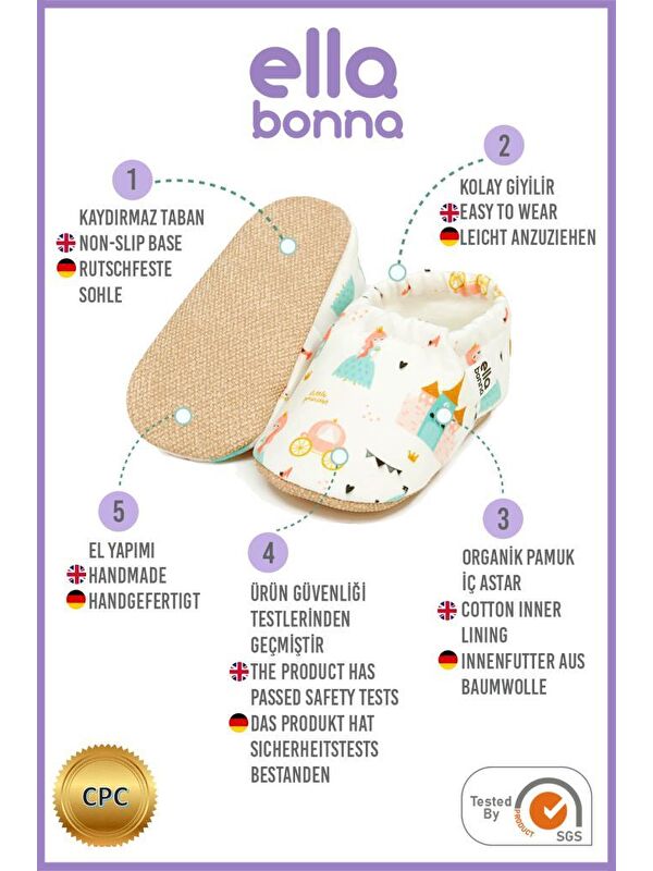 Desenli Bebek Patiği, Kaydırmaz Taban, Ev Kreş Ayakkabısı Panduf - Görsel 4