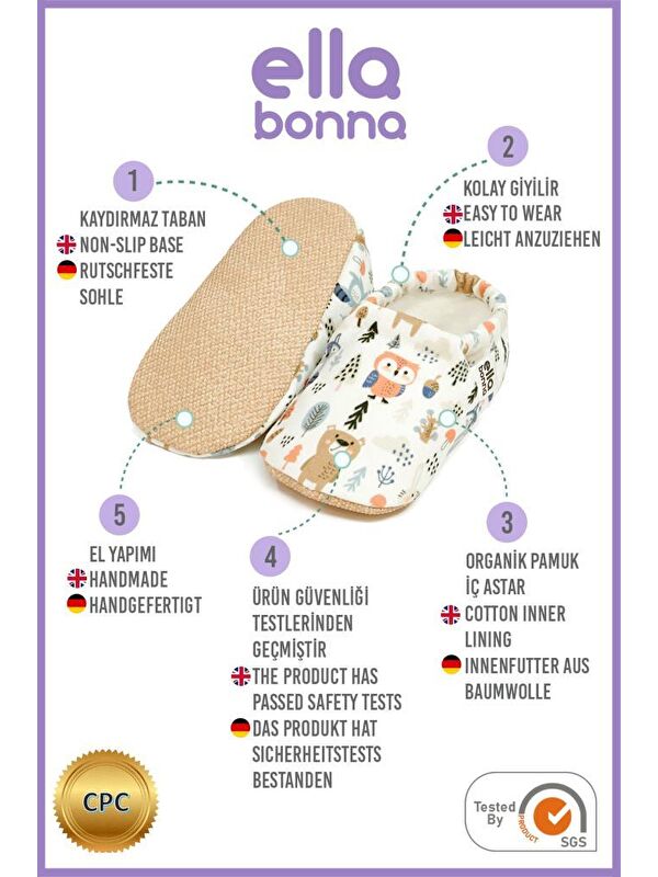 Desenli Bebek Patiği, Kaydırmaz Taban, Ev Kreş Ayakkabısı Panduf - Görsel 4