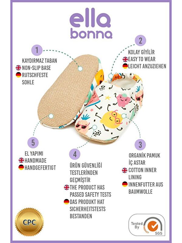 Desenli Bebek Patiği, Kaydırmaz Taban, Ev Kreş Ayakkabısı Panduf - Görsel 4