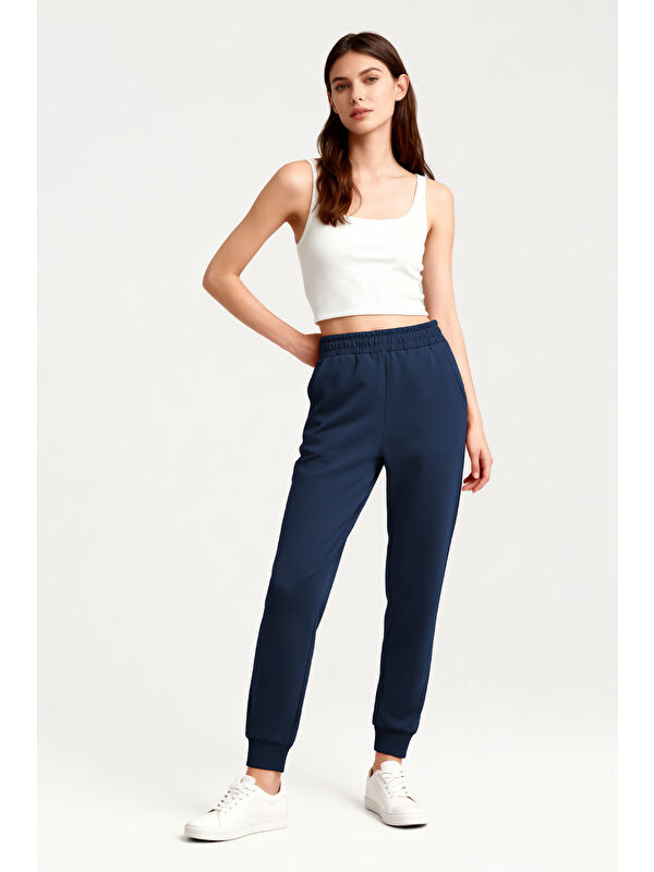 Tommylife İndigo Yüksek Bel Jogger Rahat Form Manşetli Kadın Eşofman Alt - 94561