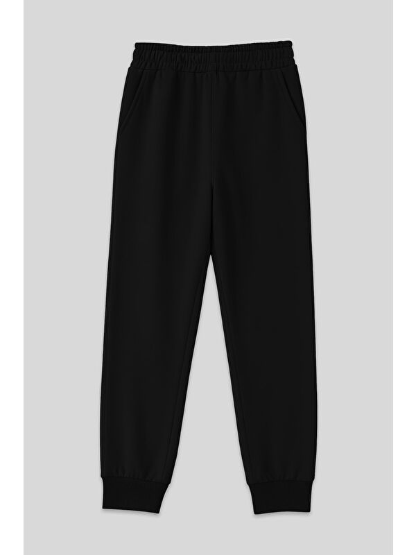 Tommylife Siyah Yüksek Bel Jogger Rahat Form Manşetli Kadın Eşofman Alt - 94561