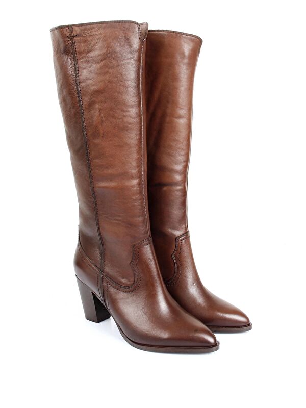 KAHVERENGİ Hakiki Deri Yuvarlak Burun Topuklu Kadın Günlük Çizme 46521 - Görsel 3