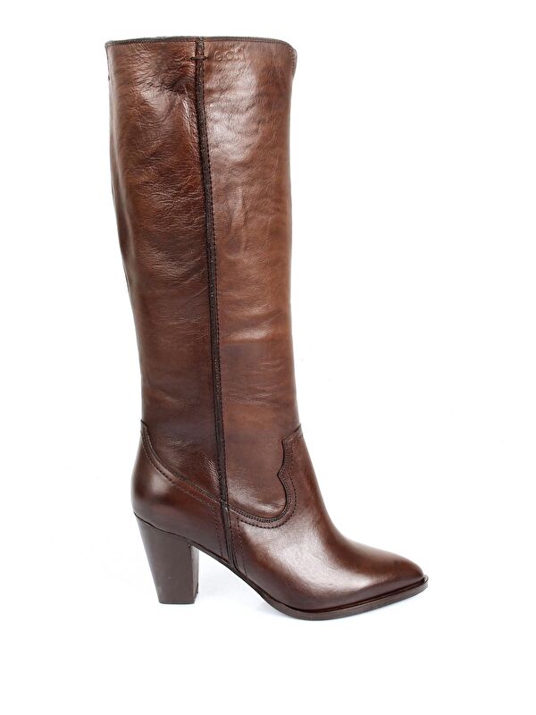 KAHVERENGİ Hakiki Deri Yuvarlak Burun Topuklu Kadın Günlük Çizme 46521 - Görsel 5