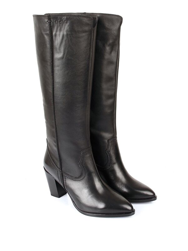 SİYAH Hakiki Deri Yuvarlak Burun Topuklu Kadın Günlük Çizme 46521 - Görsel 3