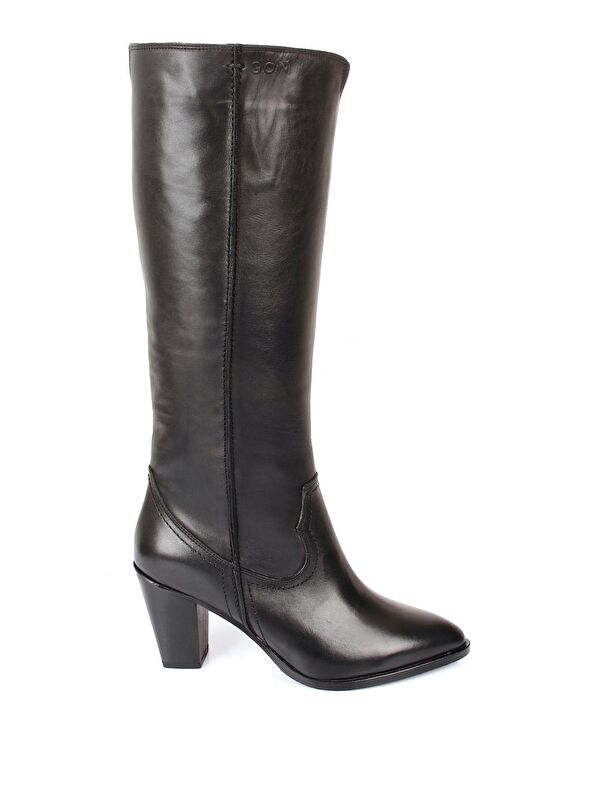 SİYAH Hakiki Deri Yuvarlak Burun Topuklu Kadın Günlük Çizme 46521 - Görsel 5