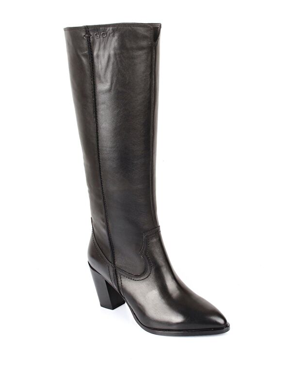 SİYAH Hakiki Deri Yuvarlak Burun Topuklu Kadın Günlük Çizme 46521 - Görsel 6