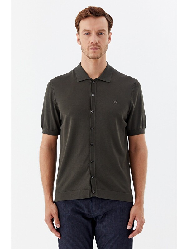 Sabri Özel Haki Reglan Polo Yaka Triko Gömlek