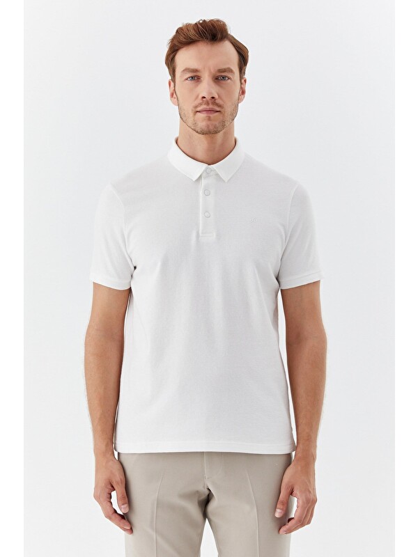 Sabri Özel Ekru 100% Pamuk Çıtçıt Kapama Polo Yaka Kısa Kollu T-Shirt