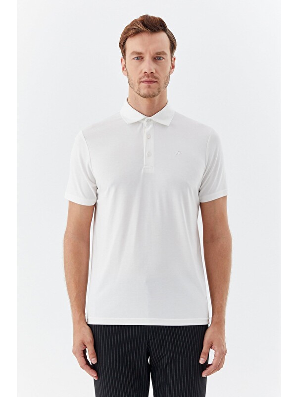 Sabri Özel Ekru Modal Regular Fit Polo Yaka T-Shirt