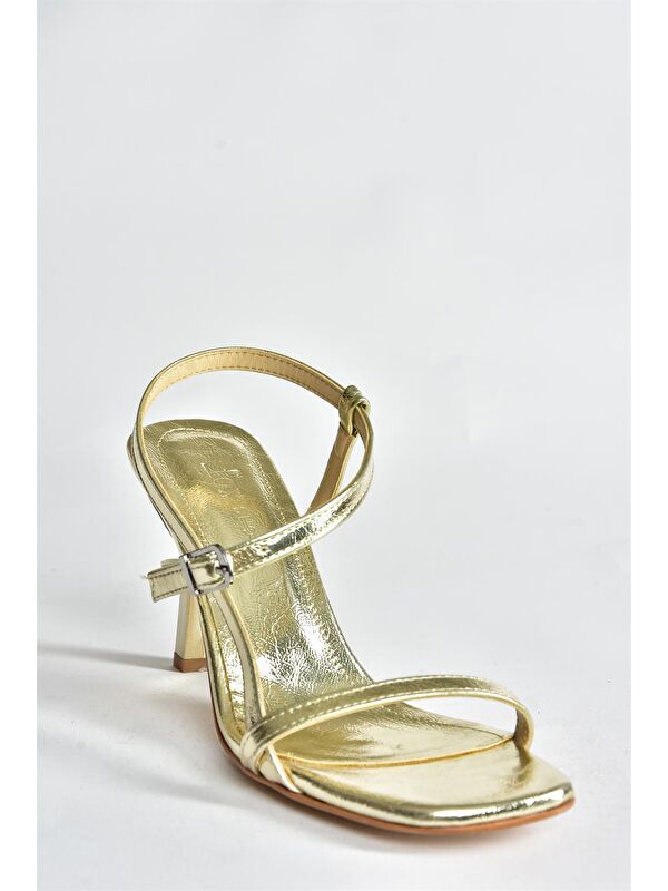 Altın İnce Bantlı Kadın Topuklu Ayakkabı P518870309 - Görsel 4