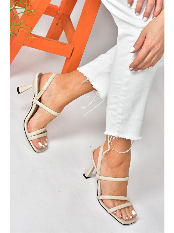 Bej İnce Topuklu Kadın Ayakkabı P404471009 - Görsel 3