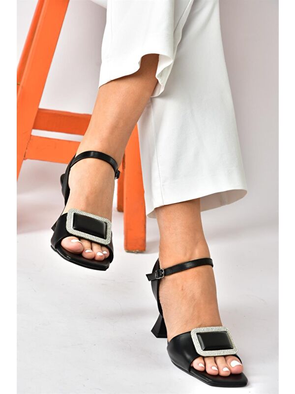 Siyah Taşlı Kalın Topuklu Kadın Abiye Ayakkabı P252100009 - Görsel 3