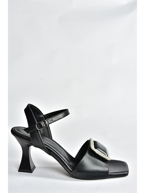 Siyah Taşlı Kalın Topuklu Kadın Abiye Ayakkabı P252100009 - Görsel 6