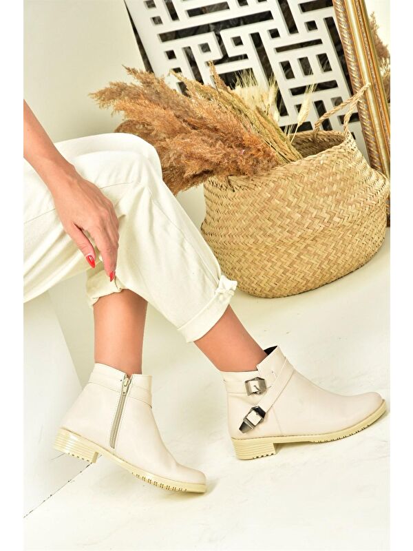 Bej Alçak Topuklu Günlük Kadın Bot A726193409 - Görsel 2