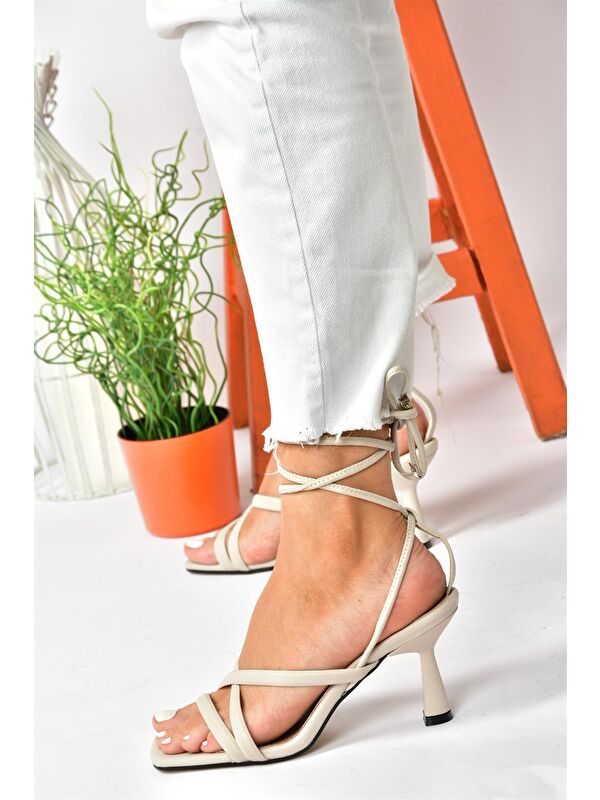 Bej Bilek Bağlamalı Kadın Topuklu Ayakkabı K404070209 - Görsel 3